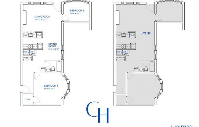 1 bed, 1 bath, 973 sqft, $2,595, Unit B-106
