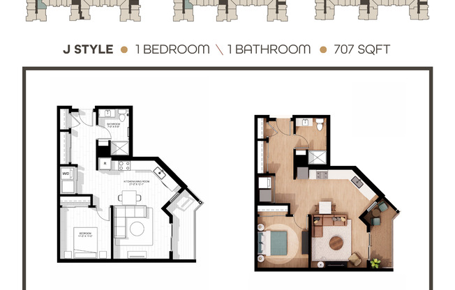 1 bed, 1 bath, 707 sqft, $2,050, Unit 141