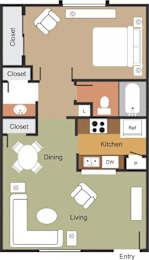 1 bed, 1 bath, 562 sqft, $1,186