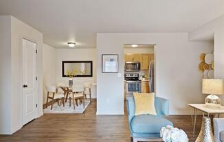 The Crossings at Chapel Hill Living Room with View into Kitchen and Dining Room