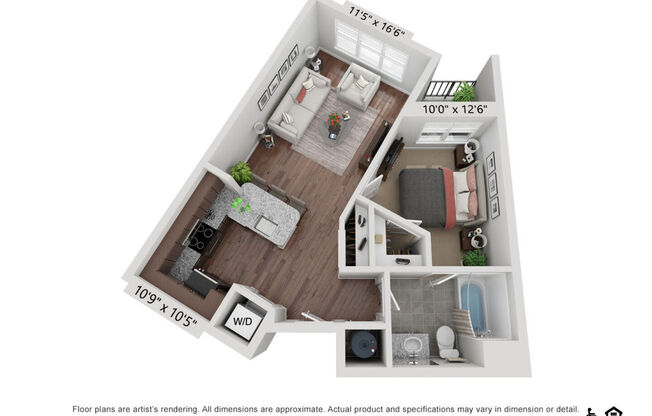 1 bed, 1 bath, 623 sqft, $1,249