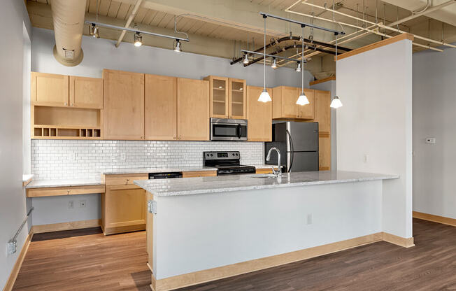 Open Kitchen with Eat-In Breakfast at Lowertown Lofts, St. Paul, Minnesota