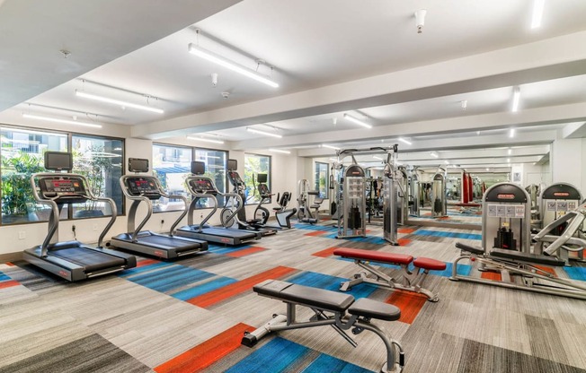 24-Hour Fitness Center With Free Weights at The Adler Apartments, Los Angeles