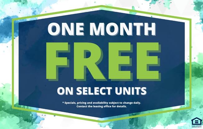 A promotional image offering one month free on select units.