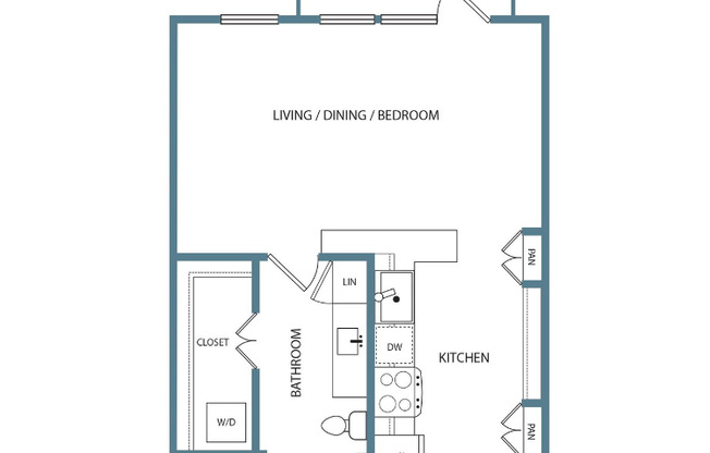 Studio, 1 bath, 586 sqft, $1,285