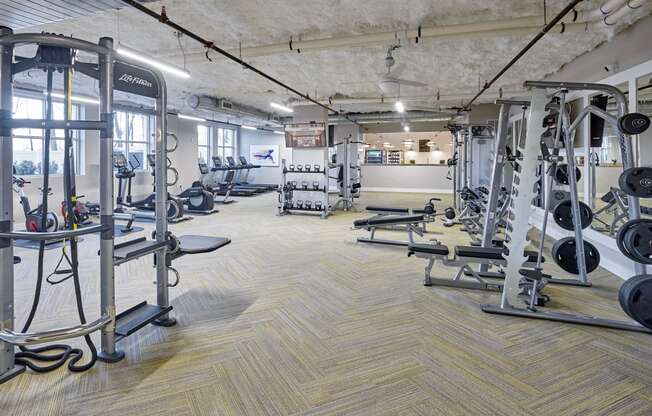 the gym at the flats at big tex apartments