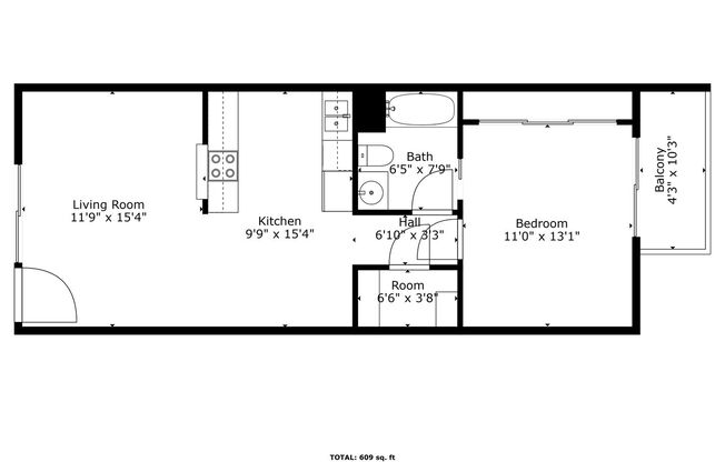 1 bed, 1 bath, 609 sqft, $1,650, Unit 305