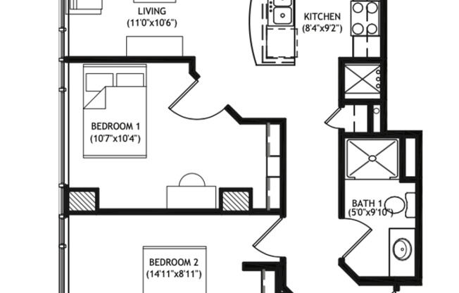 2 beds, 2 baths, 834 sqft, $3,390, Unit 702