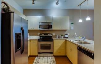 Apartments near OHSU - The Matisse kitchens with bamboo finish and granite countertops