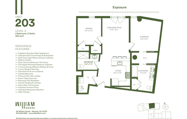 2 beds, 2 baths, 984 sqft, $2,850, Unit 203