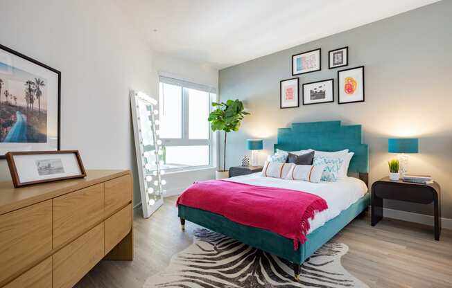 Bright bedroom at The Chandler in North Hollywood