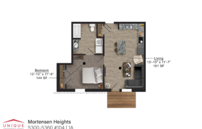 1 bed, 1 bath, 606 sqft, $975, Unit 104