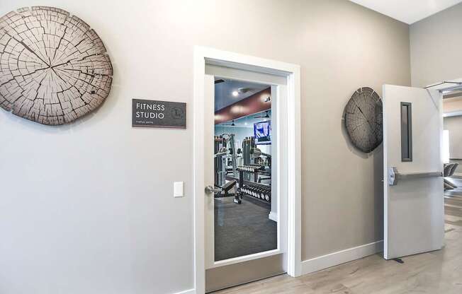 A fitness studio is located in the back room.