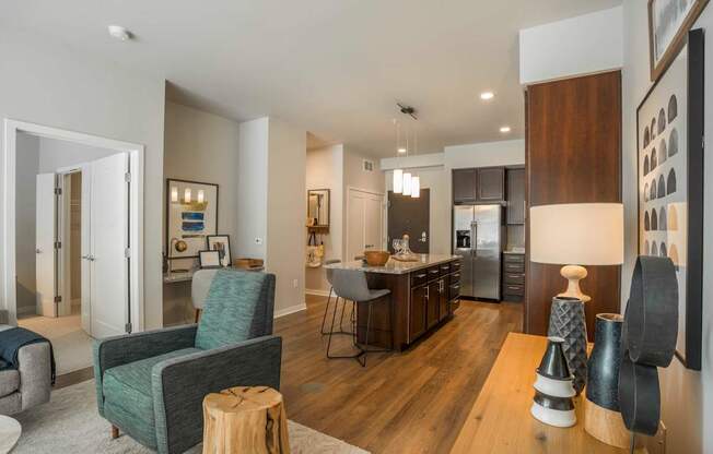 Kitchen & Living Area With Wood-Style Floors