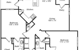 2 beds, 2 baths, 1,323 sqft, $1,671, Unit 1403