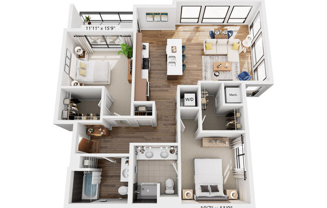 2 beds, 2 baths, 1,156 sqft, $2,325