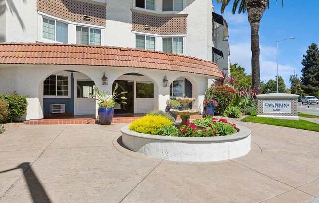 An office building with a red tile roof