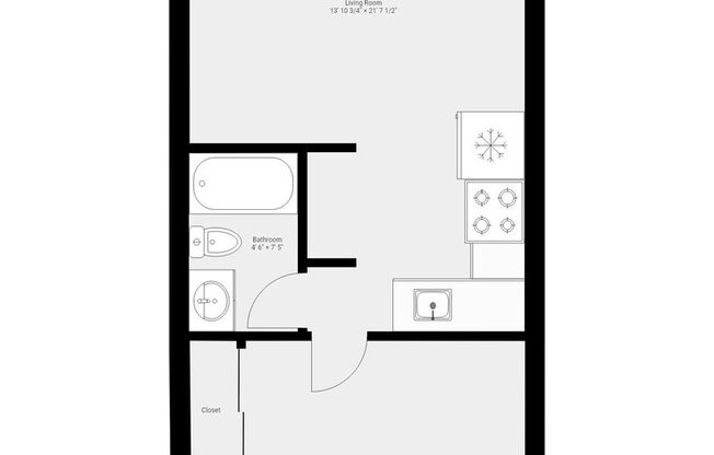 1 bed, 1 bath, 455 sqft, $1,650, Unit 105