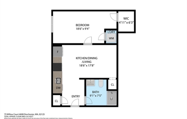 1 bed, 1 bath, 535 sqft, $2,625, Unit 608