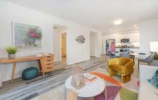 Living Room With Kitchen View at Sierra Gateway Apartments, California, 95677