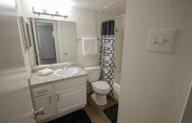 This is a photo of the bathroom of the 515 square foot 1 bedroom apartment at Canyon Creek Apartments in Dallas, TX