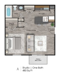 Studio, 1 bath, 480 sqft, $940