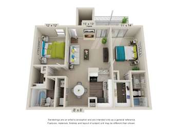 2 beds, 2 baths, 1,009 sqft, $1,395