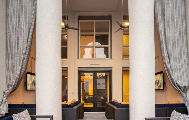 Outdoor lounge seating with a firepit