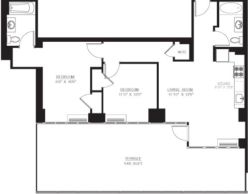 2 beds, 2 baths, 978 sqft, $5,509, Unit 06H