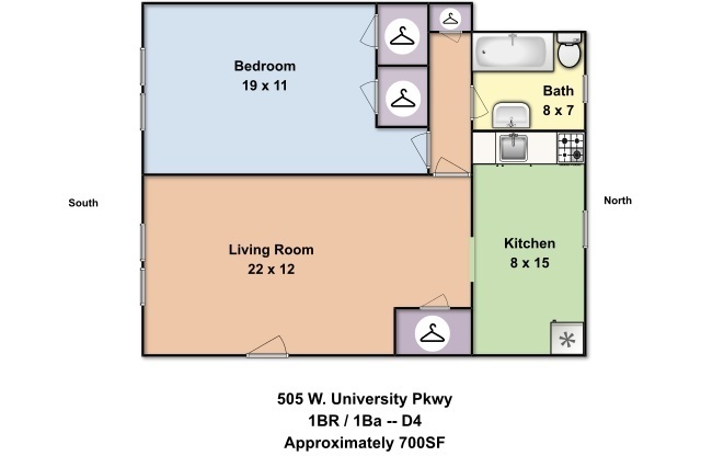 1 bed, 1 bath, 700 sqft, $1,400, Unit D4