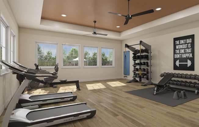 a gym with treadmills and other exercise equipment