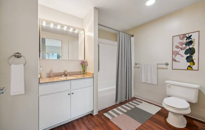 a bathroom at the Residences at Manchester Place in Manchester, New Hampshire