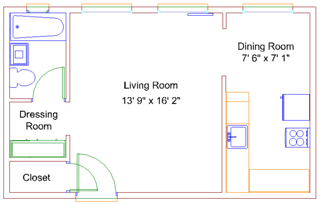 Studio, 1 bath, 485 sqft, $1,195, Unit 406