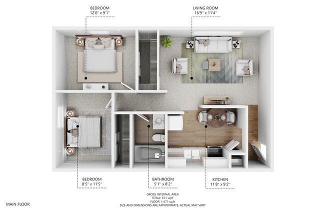 2 beds, 1 bath, 800 sqft, $850, Unit 3620-20