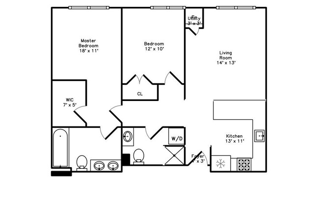 2 beds, 2 baths, 904 sqft, $3,195, Unit 202