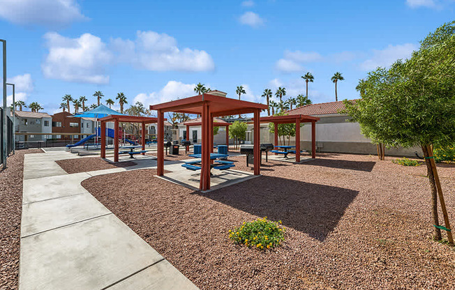 Outdoor Pic Nic Area with Tables at Stonegate Apartments located in Las Vegas, NV.