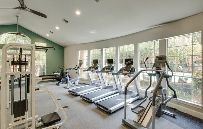 View of Fitness Center with Ceiling Fan,and Cardio Machines, at Raveneaux Apartments