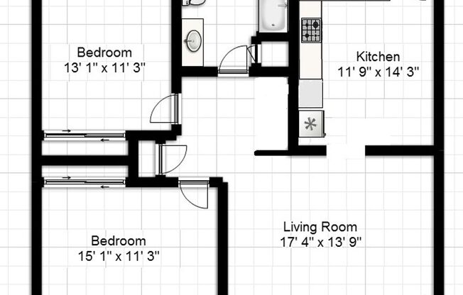 2 beds, 1 bath, 903 sqft, $1,140, Unit M-3