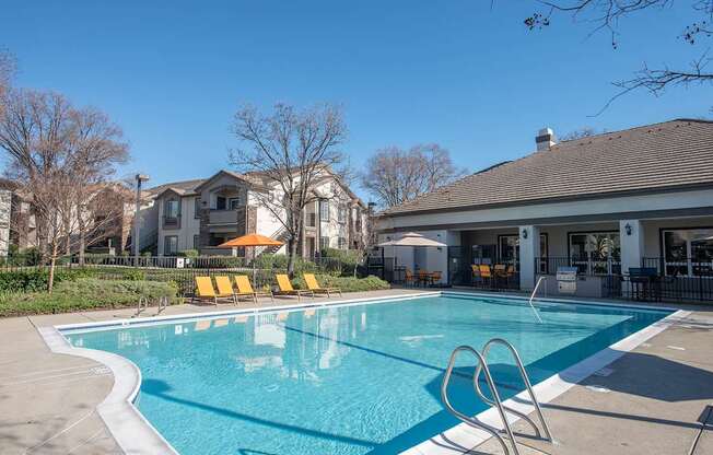 swimming pool and clubhouse view at Stoneridge, Roseville, California
