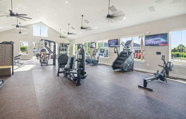 the estates with exercise equipment and windows at Palm Grove, Ellenton