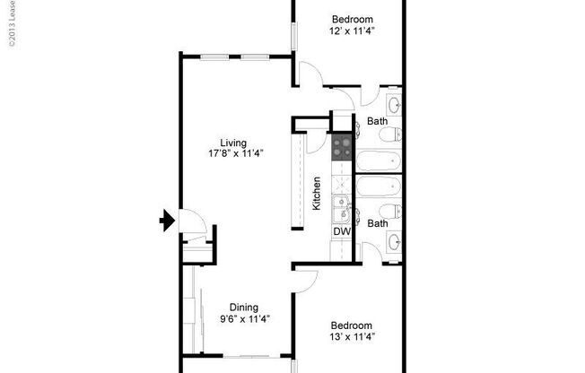 2 beds, 2 baths, 989 sqft, $1,270