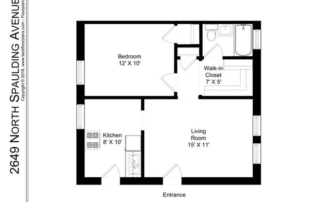 1 bed, 1 bath, 528 sqft, $1,750, Unit 2649-1W