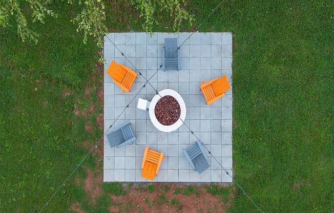 Outdoor seating area aerial view at The Oasis on Cascade, Georgia, 30310