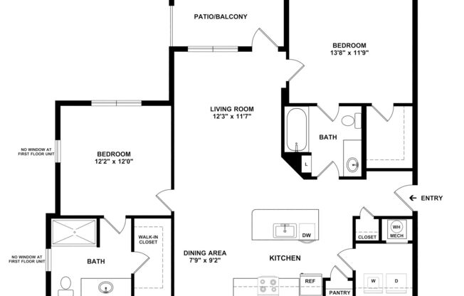 2 beds, 2 baths, 1,078 sqft, $1,890