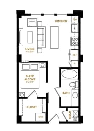 Studio, 1 bath, 574 sqft, $1,238