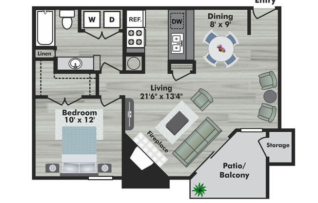1 bed, 1 bath, 767 sqft, $1,319