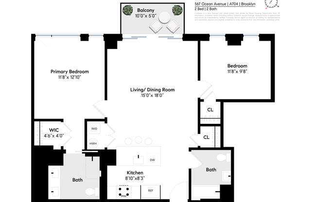 2 beds, 2 baths, 937 sqft, $4,750, Unit A704