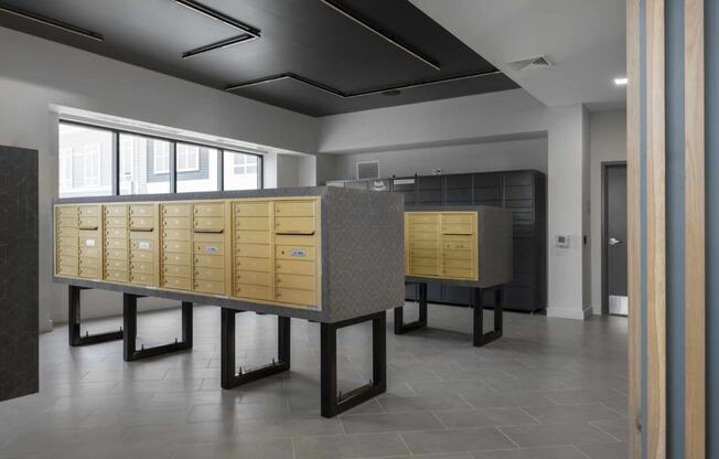 a view of the mail room