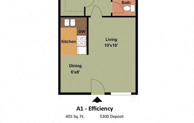 1 bed, 1 bath, 405 sqft, $1,009