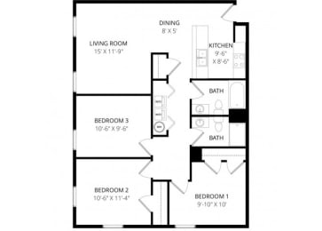 3 beds, 2 baths, $1,231